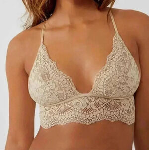 Free People  Intimately Maya Longline Lace Bralette.  Size small.  Nwt. Wheat